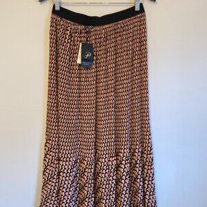 Adrianna Papell Pleated Midi Skirt - Geometric Print - Size M -NWT